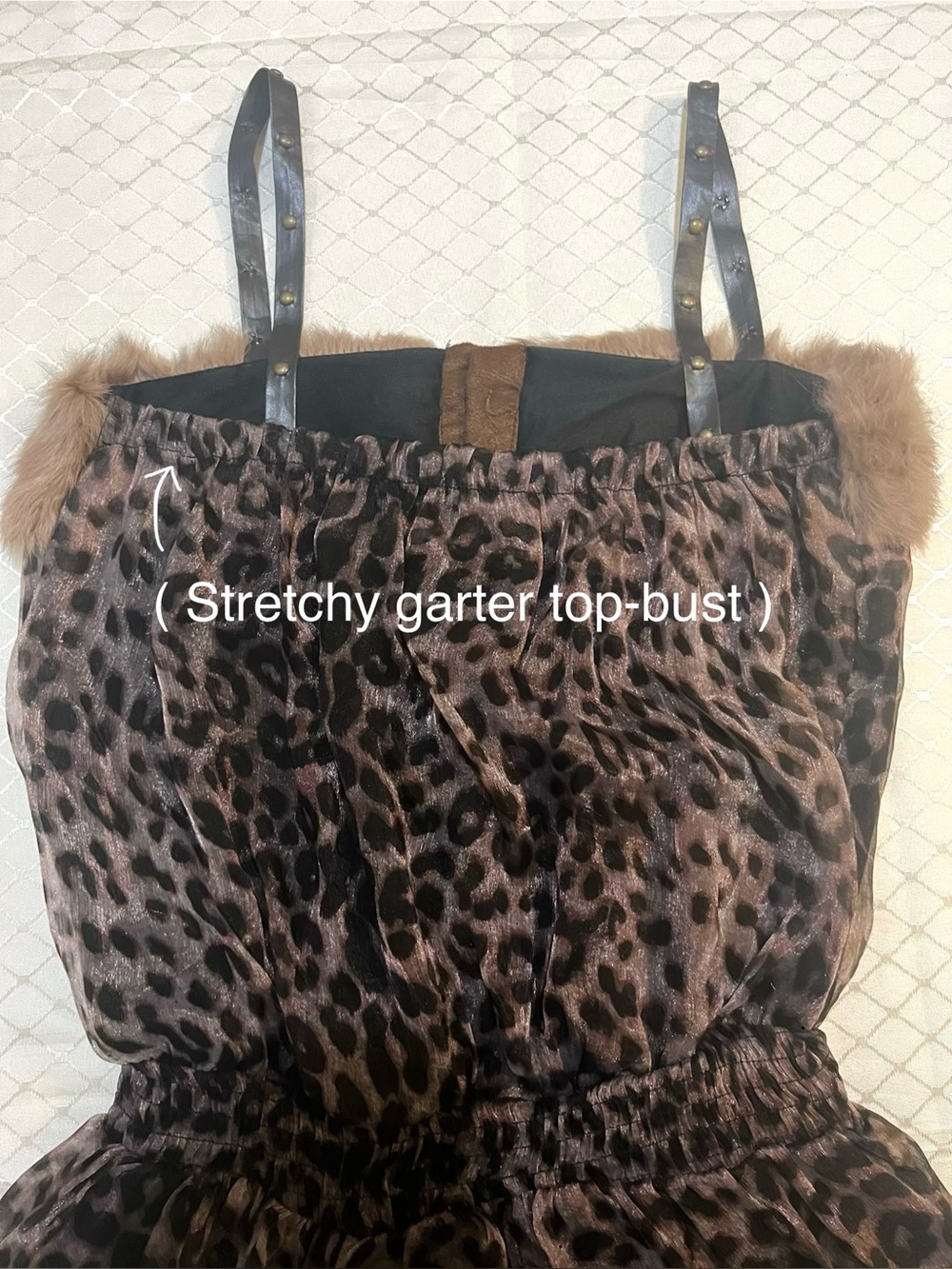 Happyberry Korea Brown Gold Black Leopard Dress /w Faux Fur Leather (LIKE-NEW) - Picture 9 of 15
